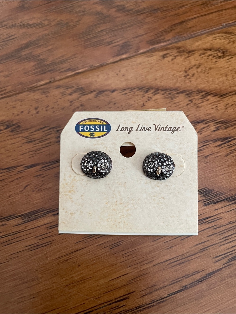 Fossil Black and Silver Crystal Owl Stud Earrings